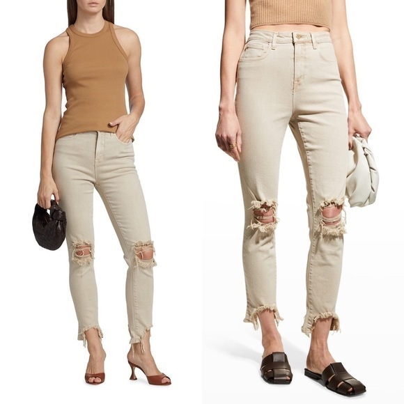 NEW L’AGENCE High Waist Ripped Knee Frayed Hem Ankle Crop Slim Straight Jean 27 - Picture 4 of 14